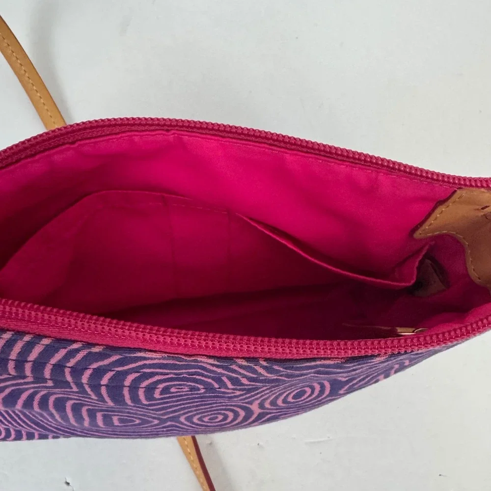 Dooney & Bourke Purple Pink Heart Doodle Canvas Crossbody Bag Leather Trim